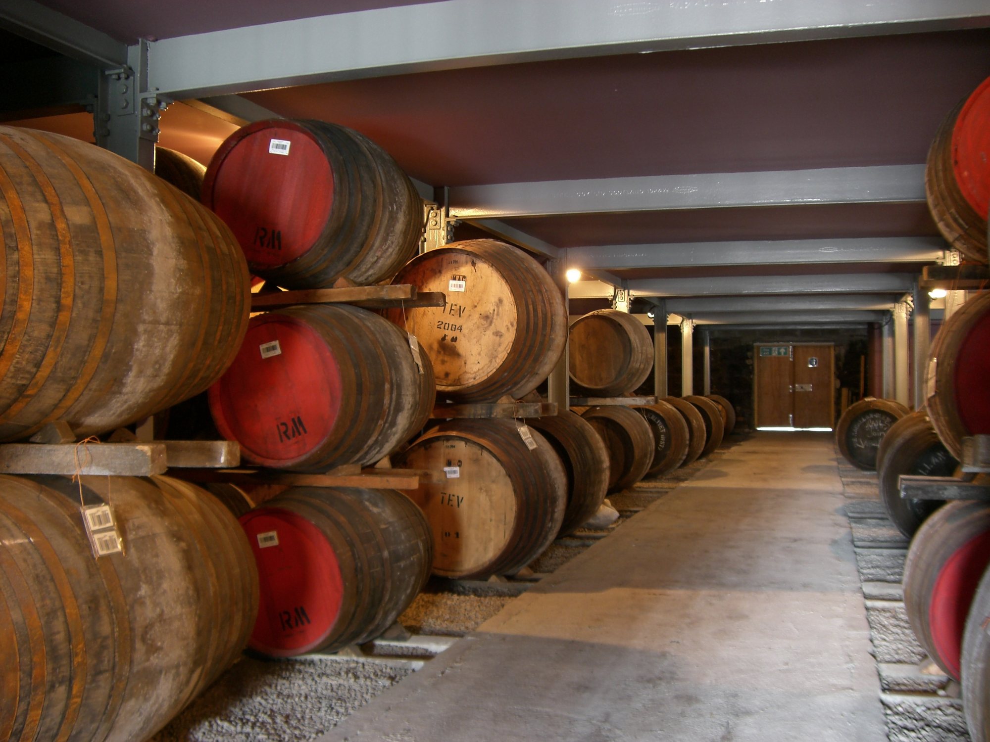 Whisky casks in a dunnage warehouse